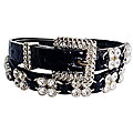 Sharona Women's Crystal Square Black Skinny Belt