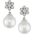 18k Gold South Sea Pearl and 3/8ct TDW Diamond Earrings (9-10 mm) (HI, I1-I2)