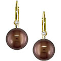 14k Gold Brown FW Pearl/ Diamond Accent Earrings (6.5-7 mm)