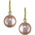 14k Gold Pink FW Pearl and Diamond Accent Earrings (6.5-7 mm)