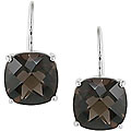 10k White Gold Square Smokey Quartz Earrings