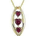 10k Yellow Gold Three-heart Created Ruby Necklace