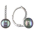 10k Gold 1/10ct TDW Diamond/ Black FW Pearl Earrings (8-9 mm)