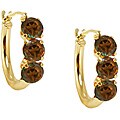 14k Gold Smokey Quartz Three-stone Hoop Earrings