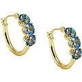 14k Gold Neptune Garden Mist Topaz Three-stone Hoop Earrings
