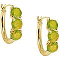 14k Gold Peridot Three-stone Hoop Earrings