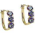 14k Yellow Gold Mystic Blue Topaz 3-stone Hoop Earrings