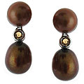 14k White Gold Brown FW Pearl and Citrine Earrings (6-8 mm)