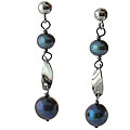 Sterling Silver Black FW Pearl Tin Cup Earrings (7-7.5 mm)