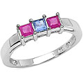 Sterling Silver Pink and Blue Sapphire 3-stone Ring (Size 7)