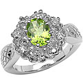 Sterling Silver Peridot and White Topaz Flower Ring (Size 7)
