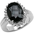Sterling Silver Black Sapphire and White Topaz Ring (Size 7)