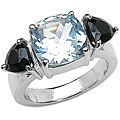Sterling Silver Blue Topaz and Black Sapphire Ring (Size 7)