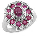 Sterling Silver Ruby Floral Cluster Ring (Size 7)