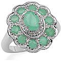 Sterling Silver Emerald Floral Cluster Ring (Size 7)