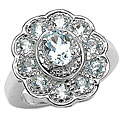 Sterling Silver Blue Topaz Floral Cluster Ring (Size 7)