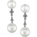 18k Gold FW Pearl and 1/10ct TDW Diamond Earrings (9-10 mm)