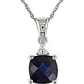 10k Gold Created Blue Sapphire and Diamond Accent Necklace