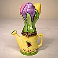 Limoges Hand-painted Bouquet in a Watering Can Keepsake Box