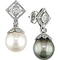 18k Gold 1 1/3ct TDW Diamond South Sea Tahitian Pearl Earrings (G-H-I, I1-I2)