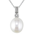 10k Gold Diamond Cultured FW Pearl Necklace (8-8.5 mm)