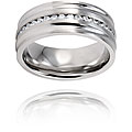 Stainless Steel Clear Cubic Zirconia Channel Wide Band
