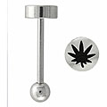 Surgical Steel Etched Marijuana Logo Barbell 