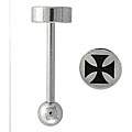 Surgical Steel Etched Iron Cross Logo Barbell 