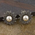 Sterling Silver FW Pearl and Marcasite Earrings (Thailand)