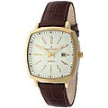 Peugeot Men's Goldtone Brown Leather Strap Watch