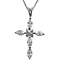 Sterling Silver Marquise-cut CZ Cross Necklace