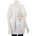 RXB Women's Plus Size 3/4-sleeve Embroidered White Top