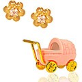 14k Gold Cubic Zirconia Children's Flower Earrings