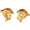14k Gold Cubic Zirconia Children's Dolphin Earrings  
