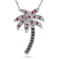 10k White Gold Ruby and 1/10ct TDW Blue Diamond Necklace