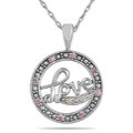 10k White Gold Pink Sapphire and Diamond 'Love' Necklace