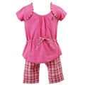 US Polo Girl's Pink Plaid Capris Set