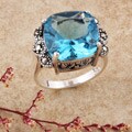 Sterling Silver Marcasite and Light Blue CZ Ring (Thailand)