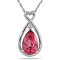 10k White Gold Pink Topaz and Diamond Accent Teardrop Necklace