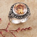 Sterling Silver Marcasite and Champagne CZ Ring (Thailand)