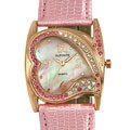 Dufonte by Lucien Piccard Women's Heart Shaped Pink Leather Strap Watch