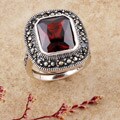 Sterling Silver Marcasite and Red CZ Ring (Thailand)