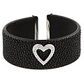 Sterling Silver CZ Hearts Suit Stingray Leather Cuff