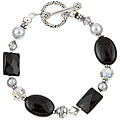 Charming Life Silver Onyx and Grey Pearl Bracelet (5.5-8.5 mm)