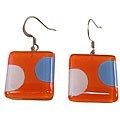 Square Fused Glass Polka Dot Earrings (Chile)