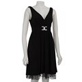 FINAL SALE Connected Apparel Women's Black V-neck Dress