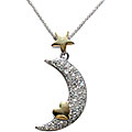 Two-tone Sterling Silver Cubic Zirconia Moon Necklace