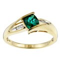 10k Yellow Gold Created Emerald and Diamond Ring (Size 7)