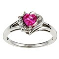 10k Gold Created Pink Sapphire Heart/ Diamond Ring (Size 7)