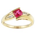 10k Yellow Gold Created Ruby and Diamond Ring (Size 7)